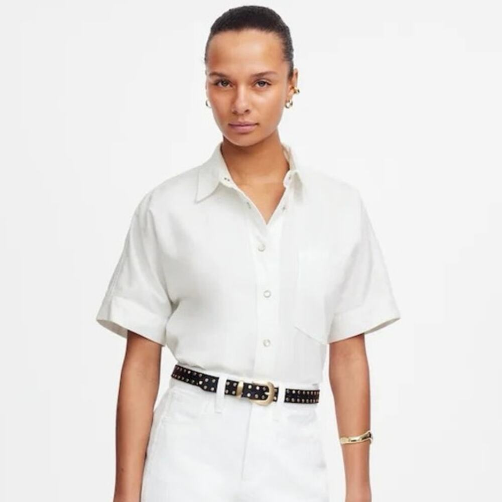 NWT Madewell Denim Short-Sleeve Shirt in Pure White Size M